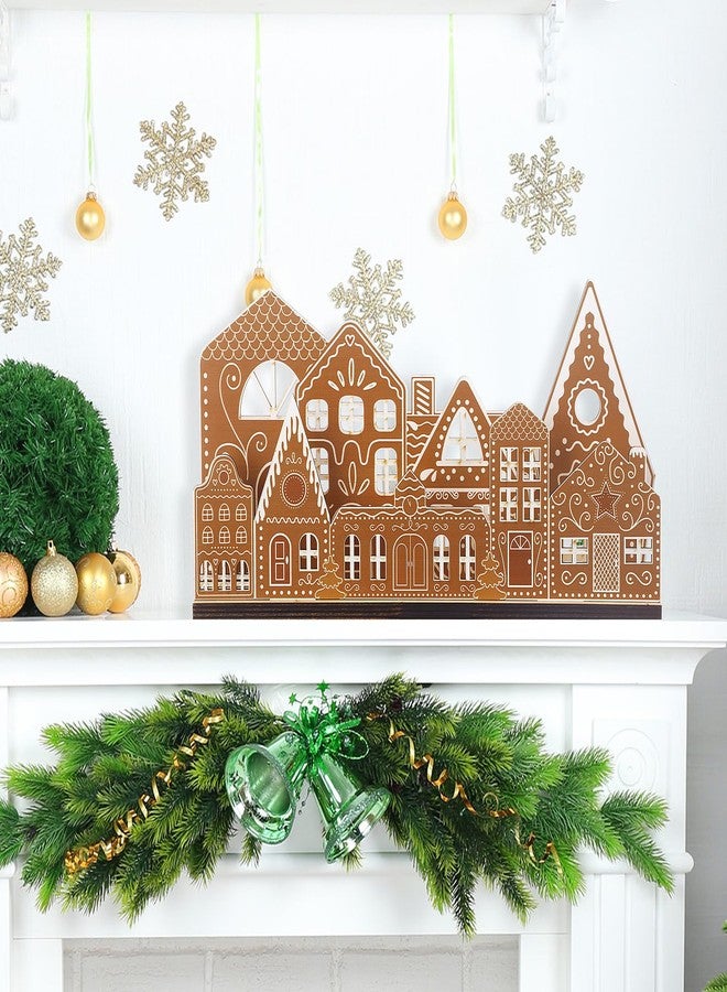 Rossesay Christmas Gingerbread House Tabletop Decorations with Light Wooden Christmas Village Centerpieces Gingerbread Xmas Decor for Table Farmhouse Rustic Xmas Decoration with Base - Image 3